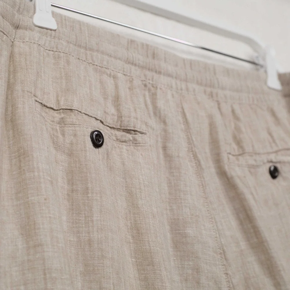 PANAMA JACK 100% Linen Elastic Waist Casual Trousers Beach‎ Pants Beige Sz L